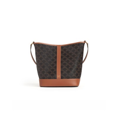 CELINE MEDIUM BUCKET IN TRIOMPHE CANVAS AND CALFSKIN 191132CAS.04LU (30*22*13)